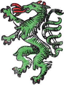 Illustration eines grünen Wappentiers
